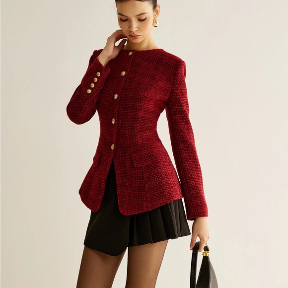 Button Down Slit Tweed Blazer - Picture 2 of 8